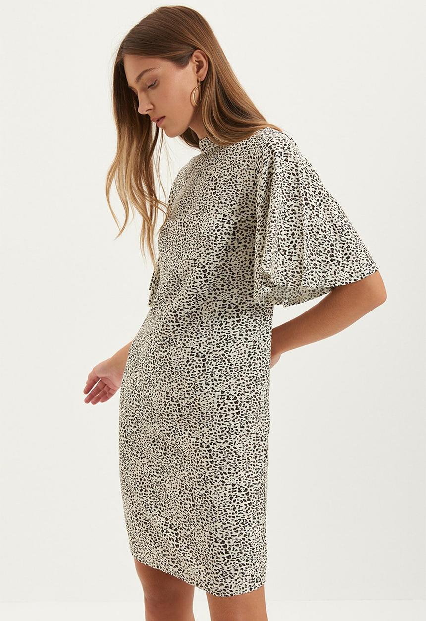 Trendyol - Flutter sleeve dress - stone & black 