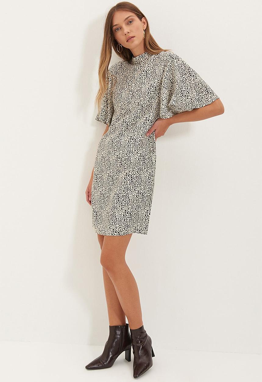 Trendyol - Flutter sleeve dress - stone & black 
