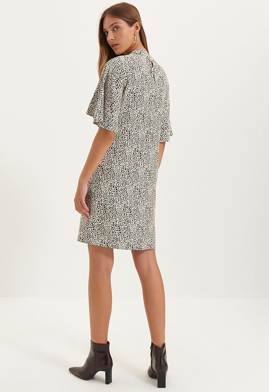 Trendyol - Flutter sleeve dress - stone & black 