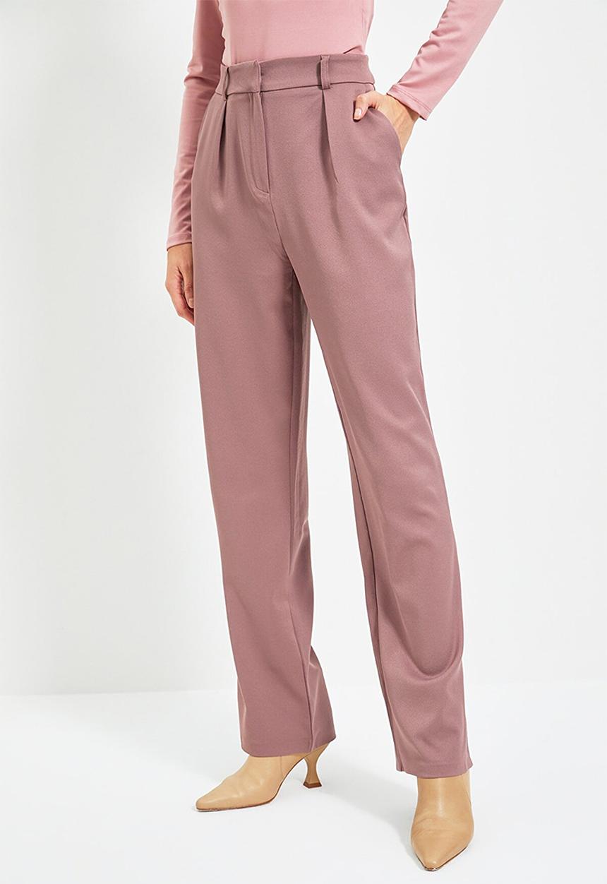 Trendyol - Pleated straight cut trousers - purple 