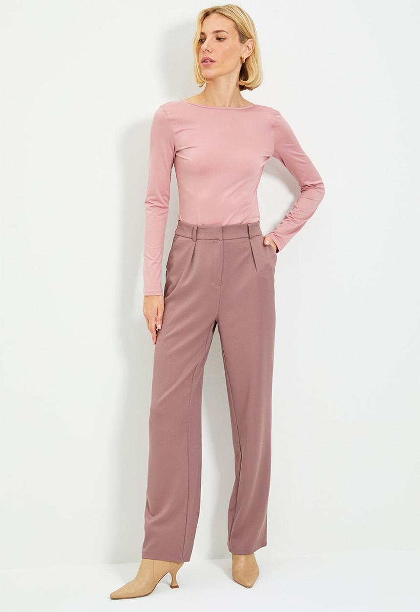 Trendyol - Pleated straight cut trousers - purple 