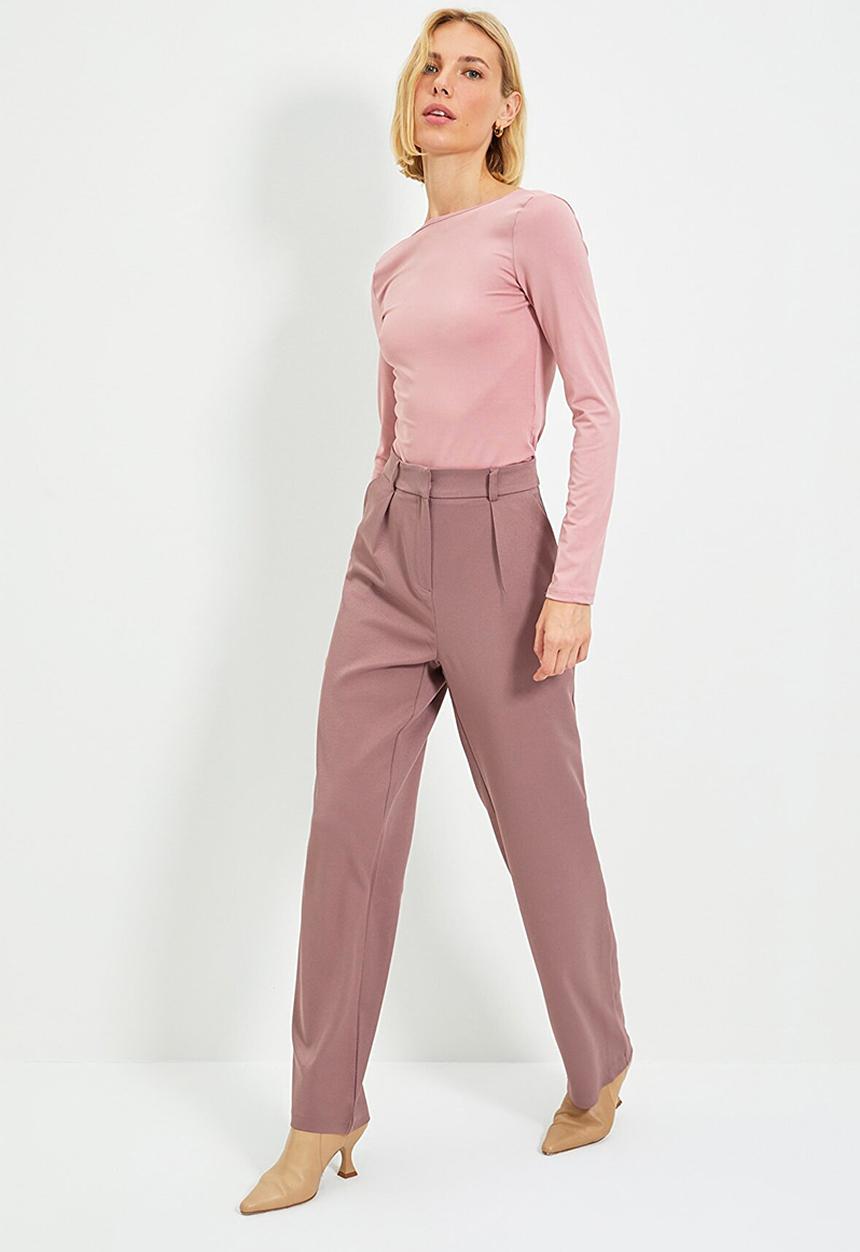Trendyol - Pleated straight cut trousers - purple 
