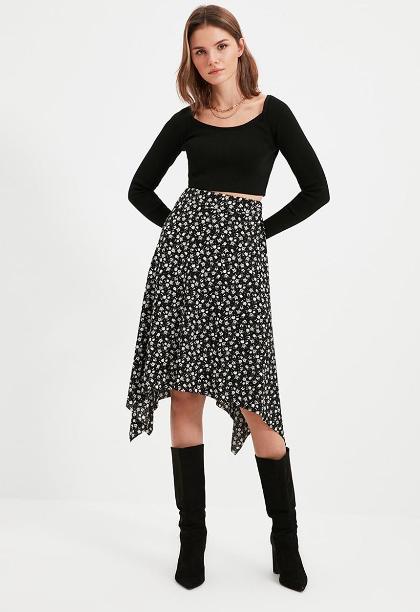 Trendyol - Hanky hem midi skirt - black & white 