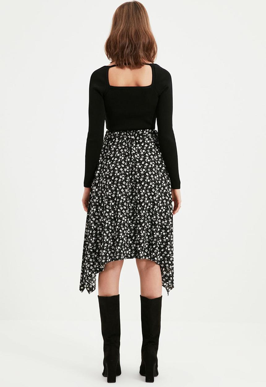 Trendyol - Hanky hem midi skirt - black & white 