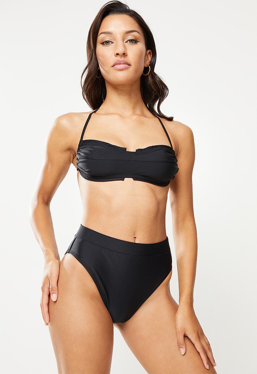 Missguided - Shiny high leg high waist bikini bottom - black