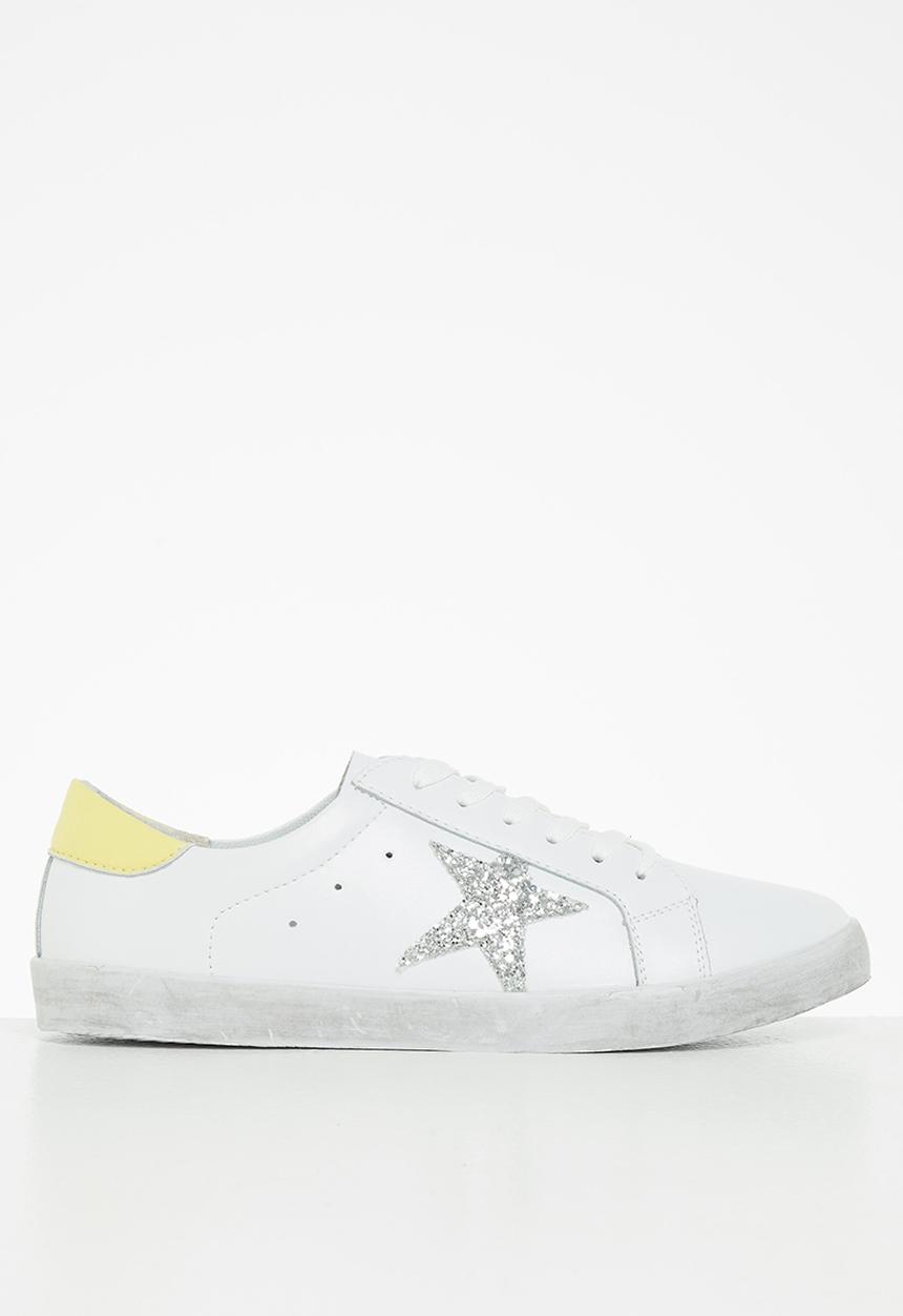 Julz - Mila leather sneaker - white & yellow