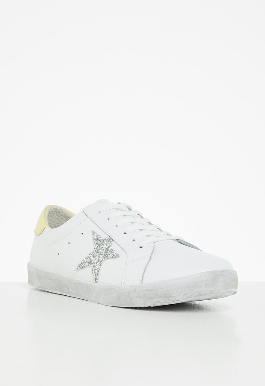 Julz - Mila leather sneaker - white & yellow