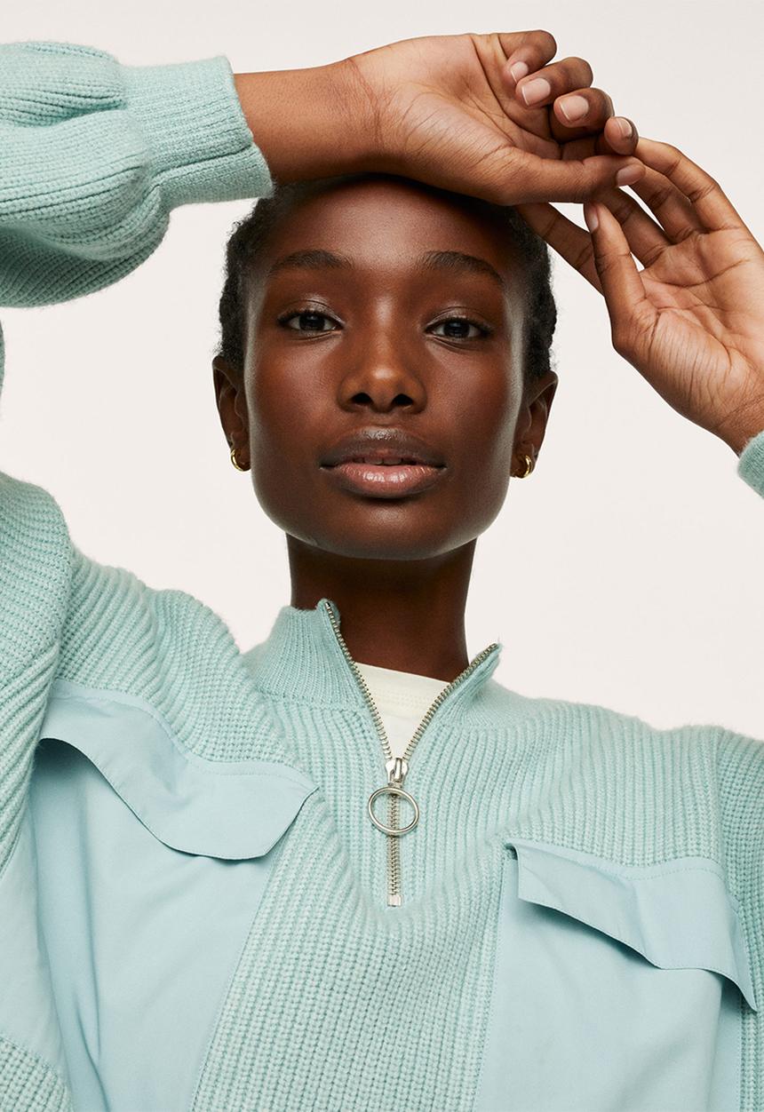 MANGO - Sweater pockets - light pastel green
