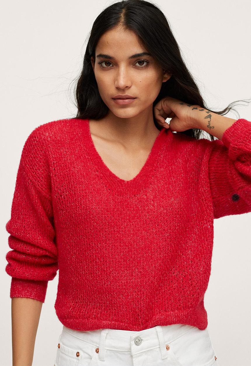 MANGO - Sweater gery - red