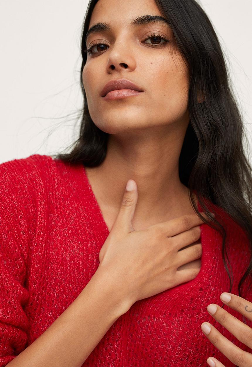 MANGO - Sweater gery - red