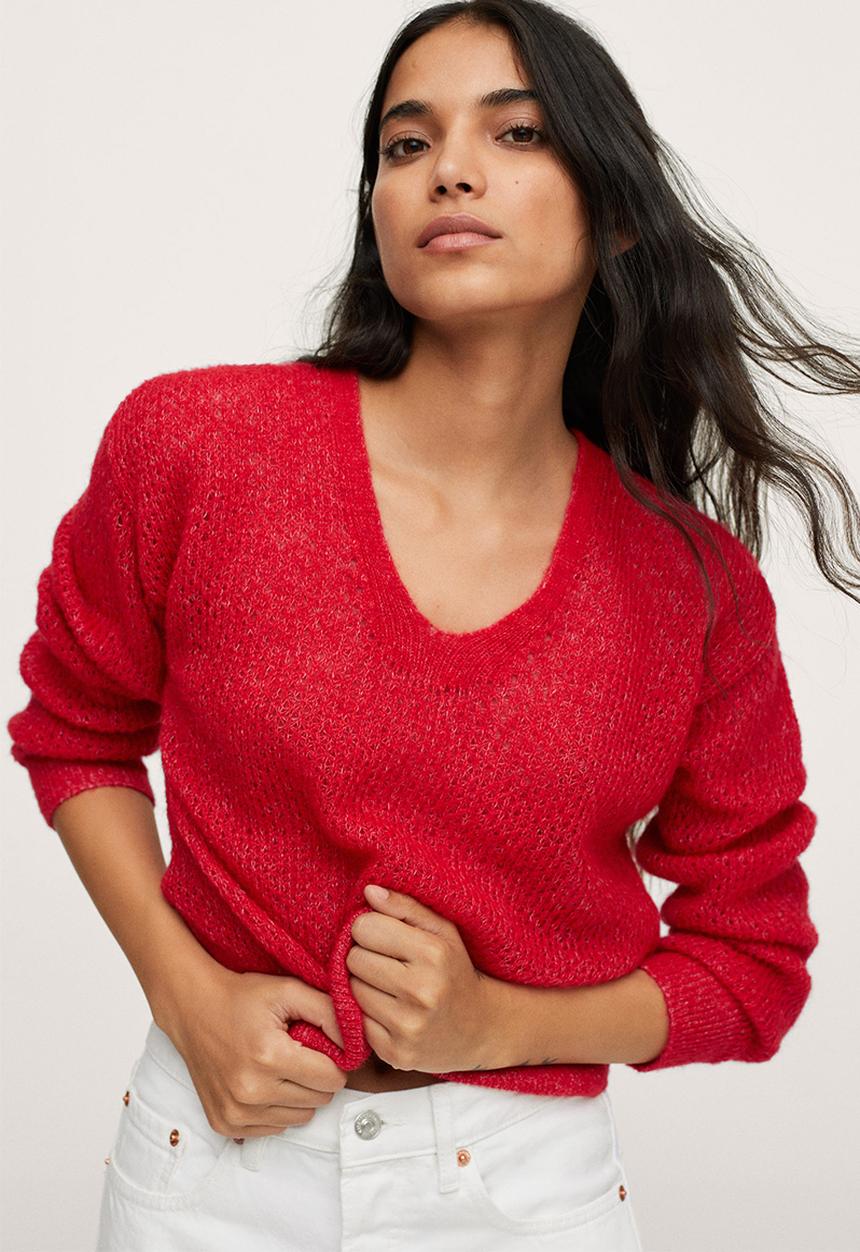 MANGO - Sweater gery - red