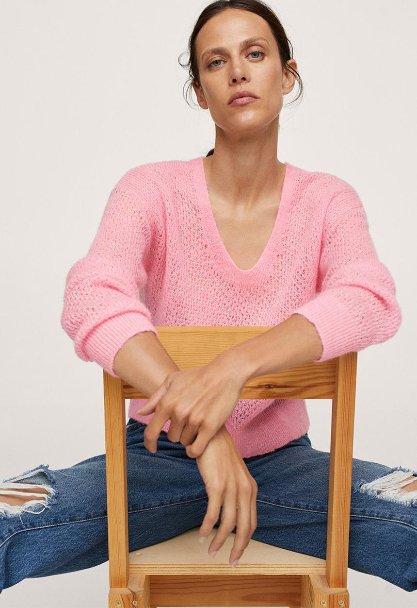 MANGO - Sweater gery - light pastel pink