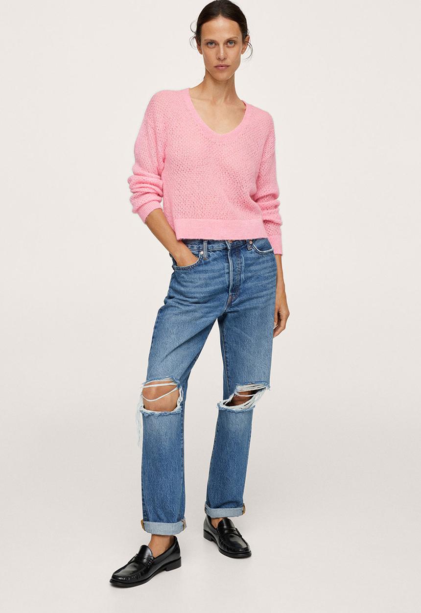 MANGO - Sweater gery - light pastel pink