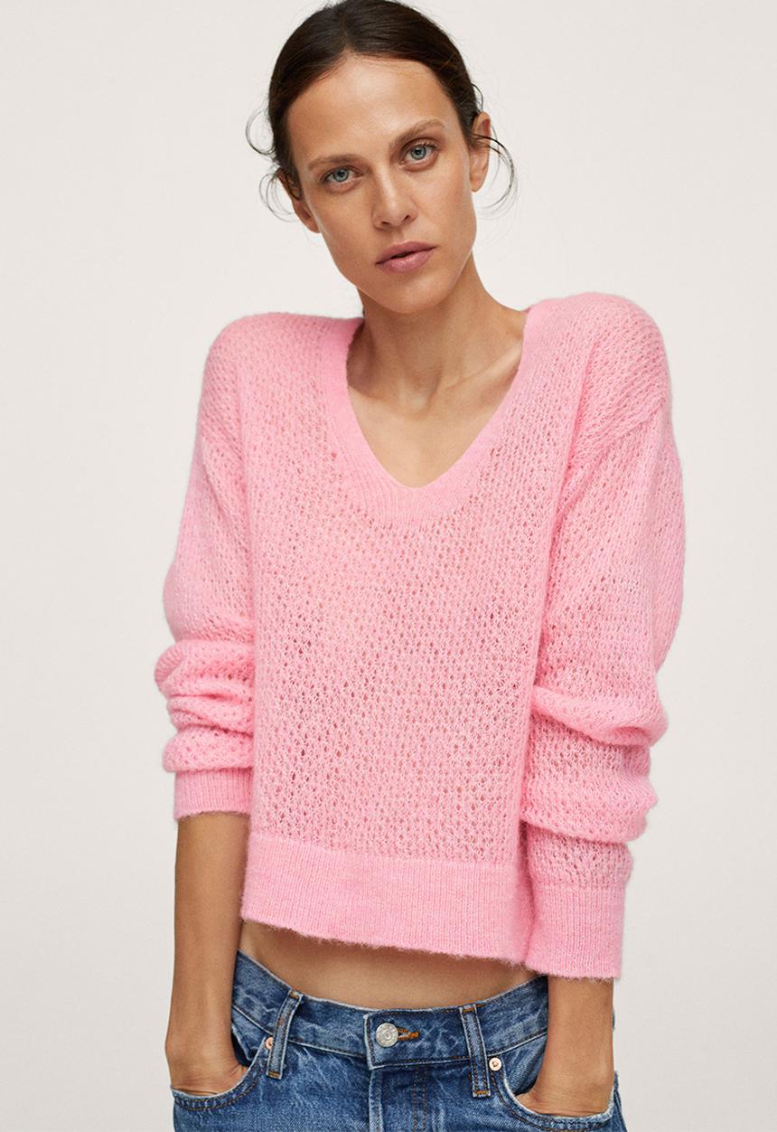 MANGO - Sweater gery - light pastel pink