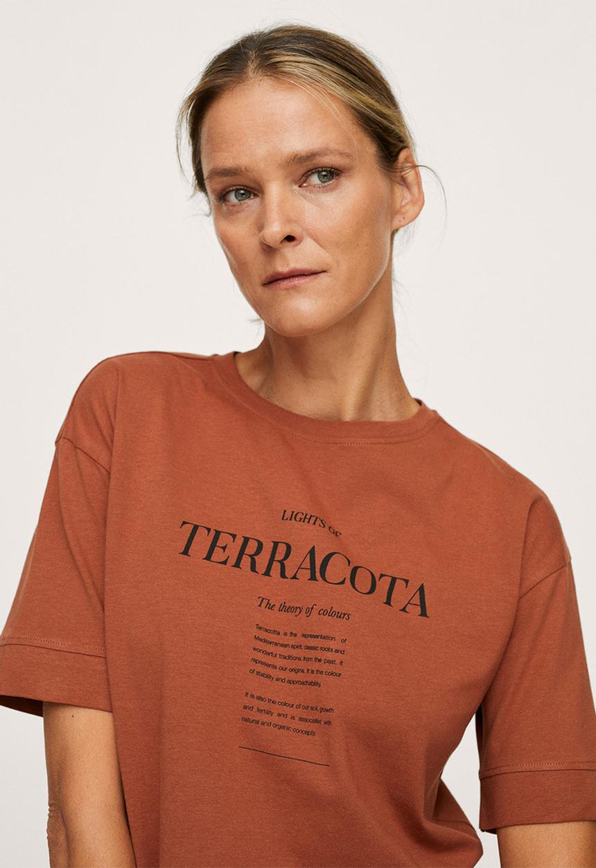 MANGO - T-shirt pstcolor - burnt orange