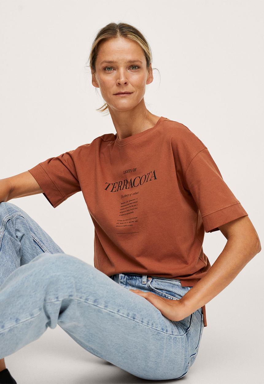 MANGO - T-shirt pstcolor - burnt orange
