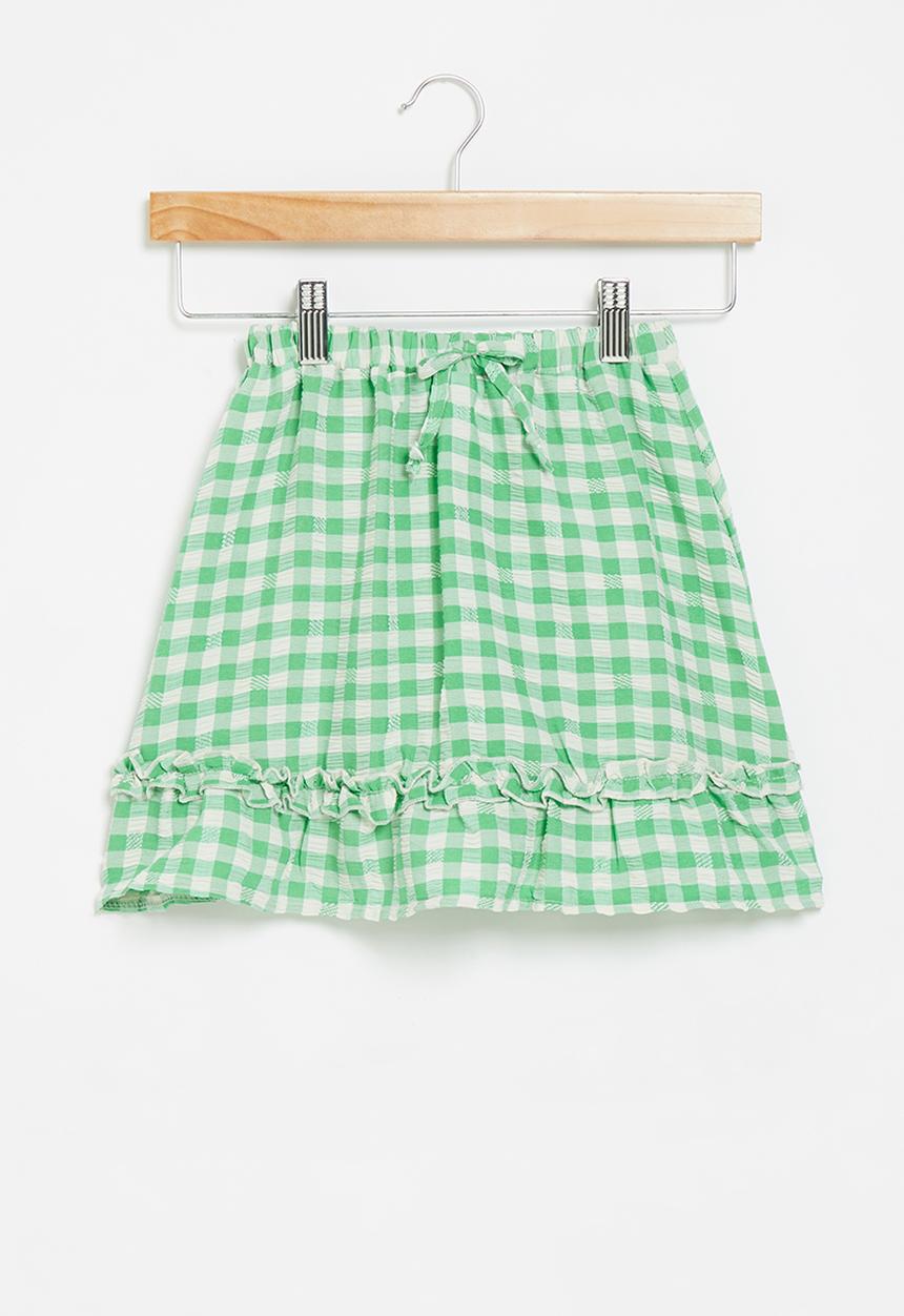 Me&B - Elasticated skirt with pie crust detail - green gingham
