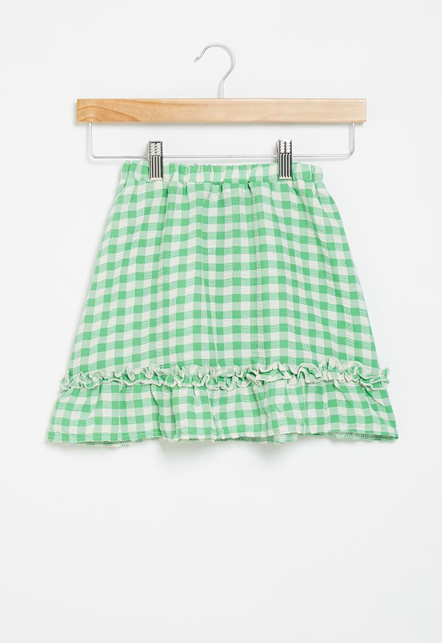 Me&B - Elasticated skirt with pie crust detail - green gingham