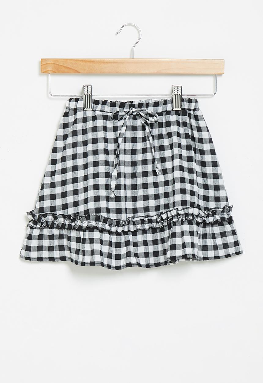 Me&B - Elasticated skirt with pie crust detail - black gingham