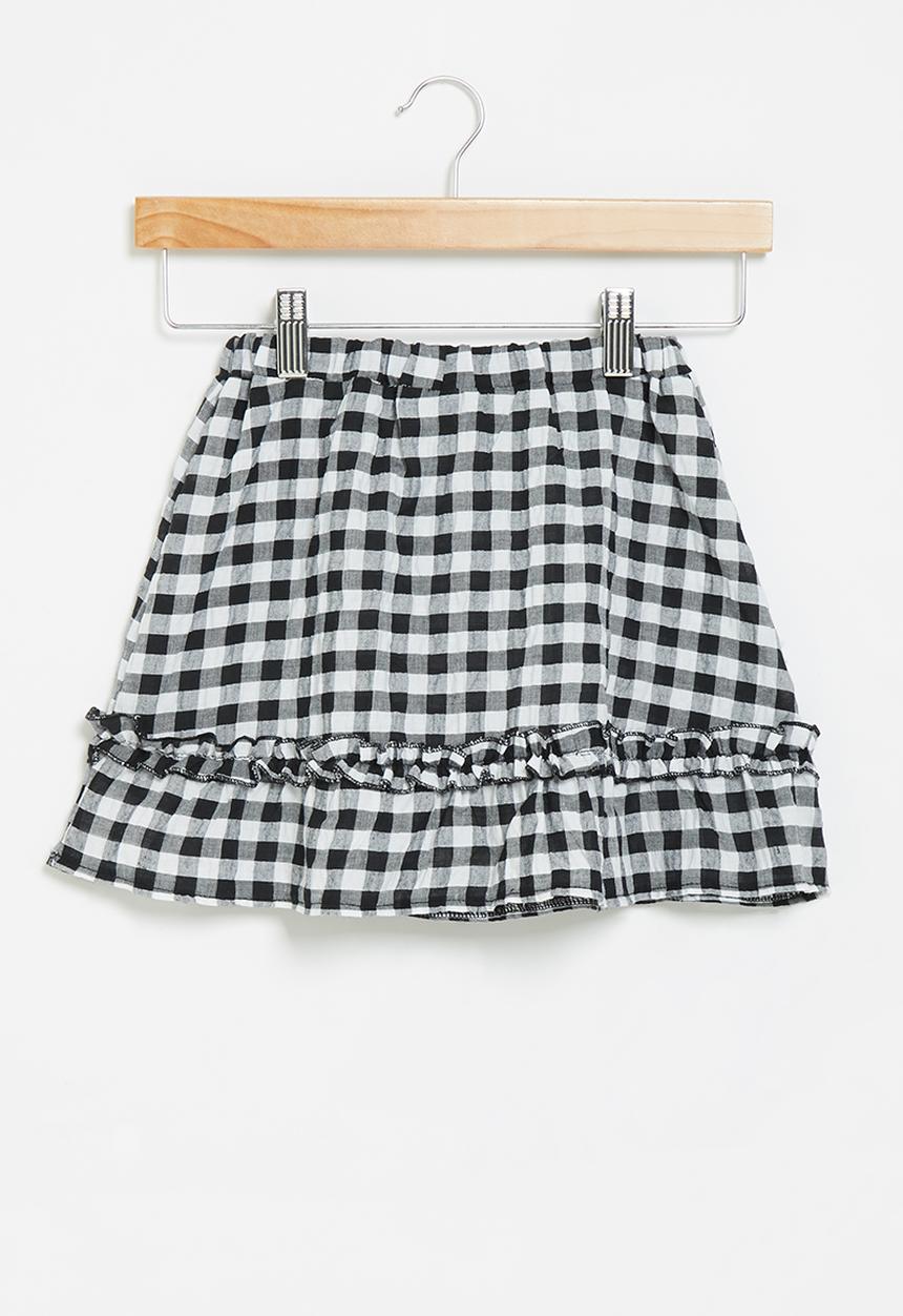 Me&B - Elasticated skirt with pie crust detail - black gingham