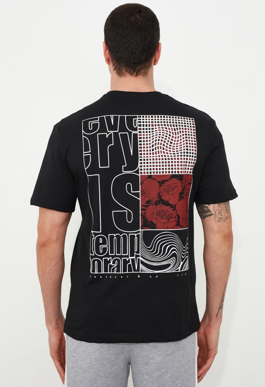 Trendyol - Big back printed short sleeve tee - black