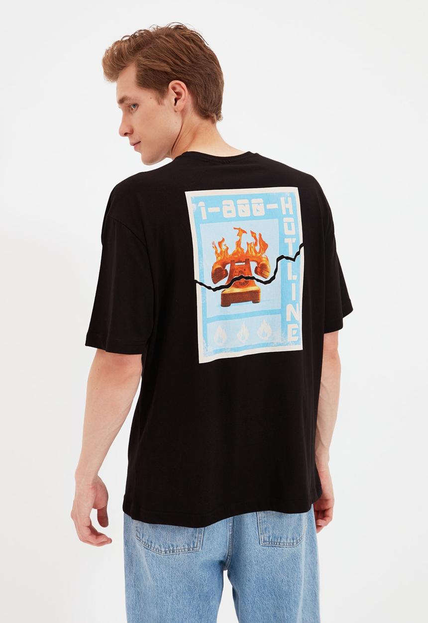 Trendyol - Burning telephone printed tee - black