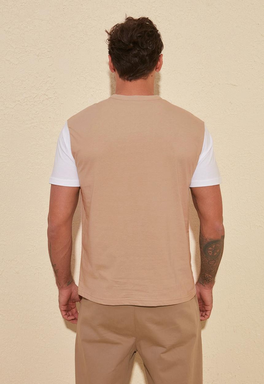 Trendyol - Contrast sleeve tee - white & beige 