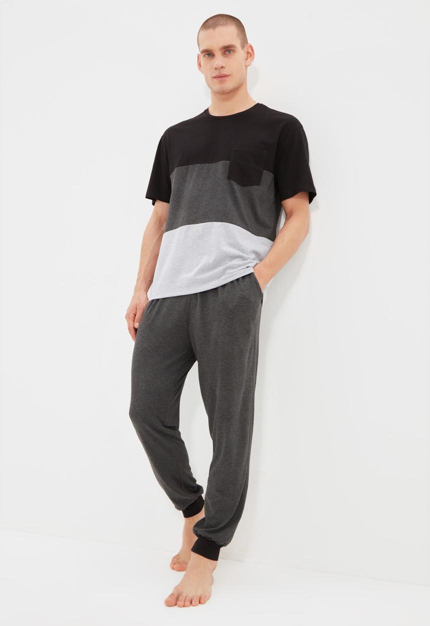 Trendyol - Craig colour block pj set - anthracite