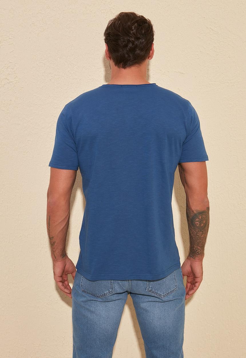 Trendyol - V-neck raw edge tee - indigo