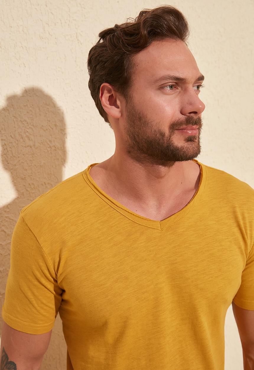 Trendyol - Crew neck raw edge tee - mustard