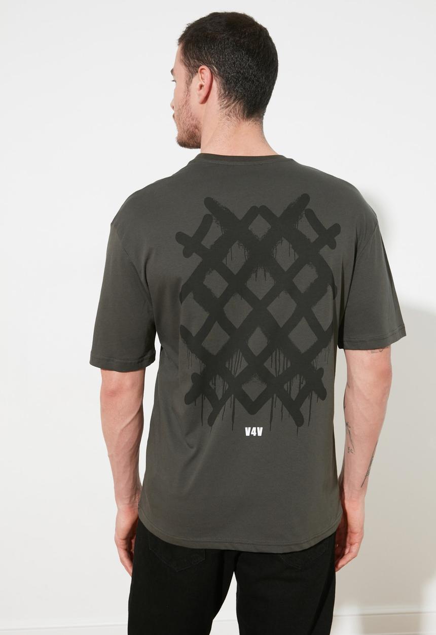 Trendyol - Crosses back print short sleeve tee - khaki