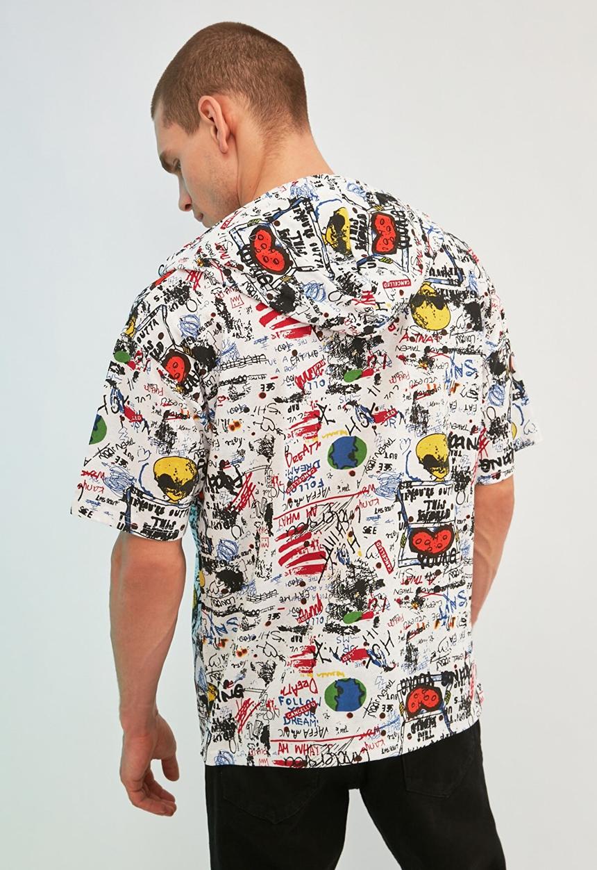 Trendyol - Multi print hooded tee - white