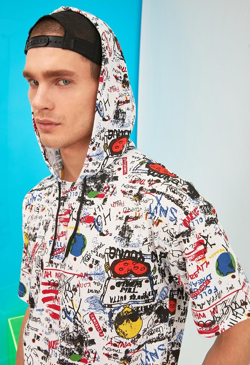 Trendyol - Multi print hooded tee - white