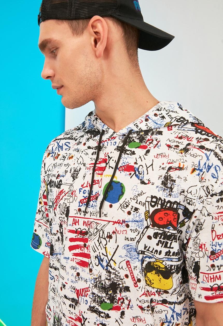 Trendyol - Multi print hooded tee - white