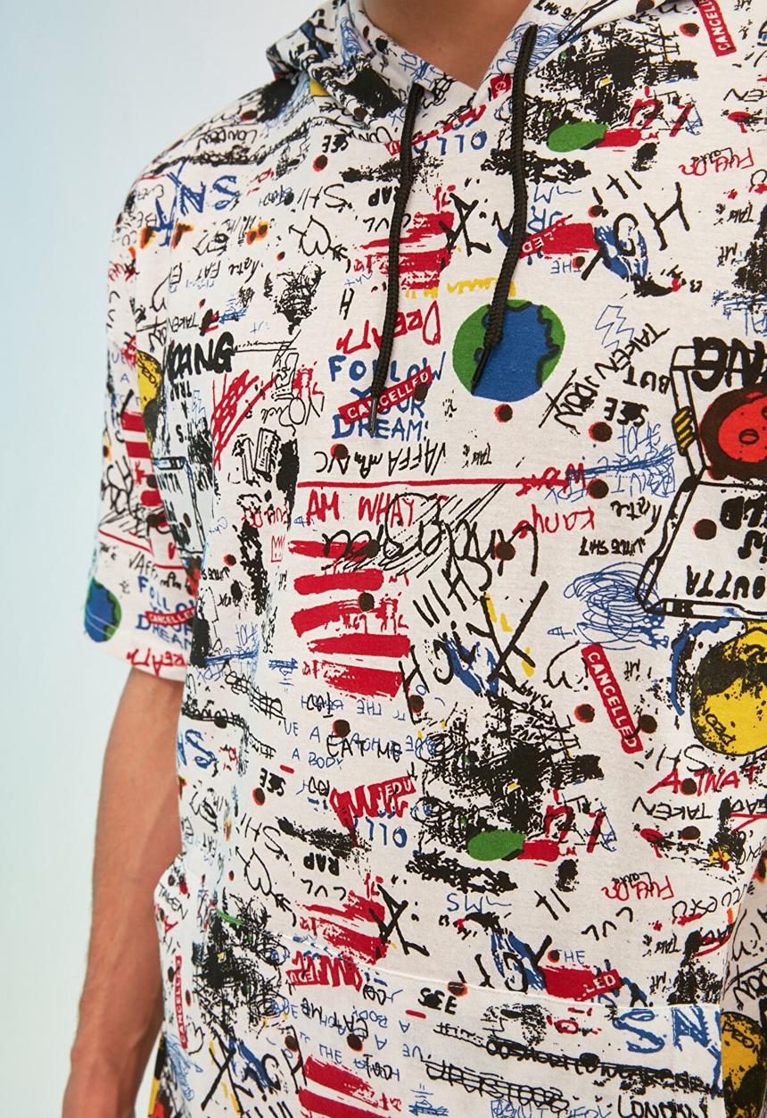 Trendyol - Multi print hooded tee - white