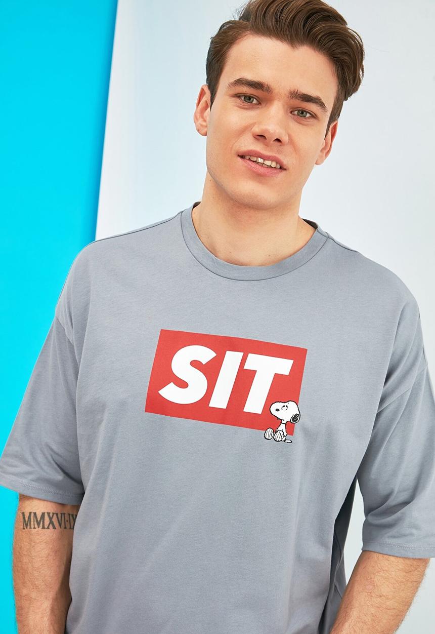 Trendyol - Sit printed short sleeve tee - grey