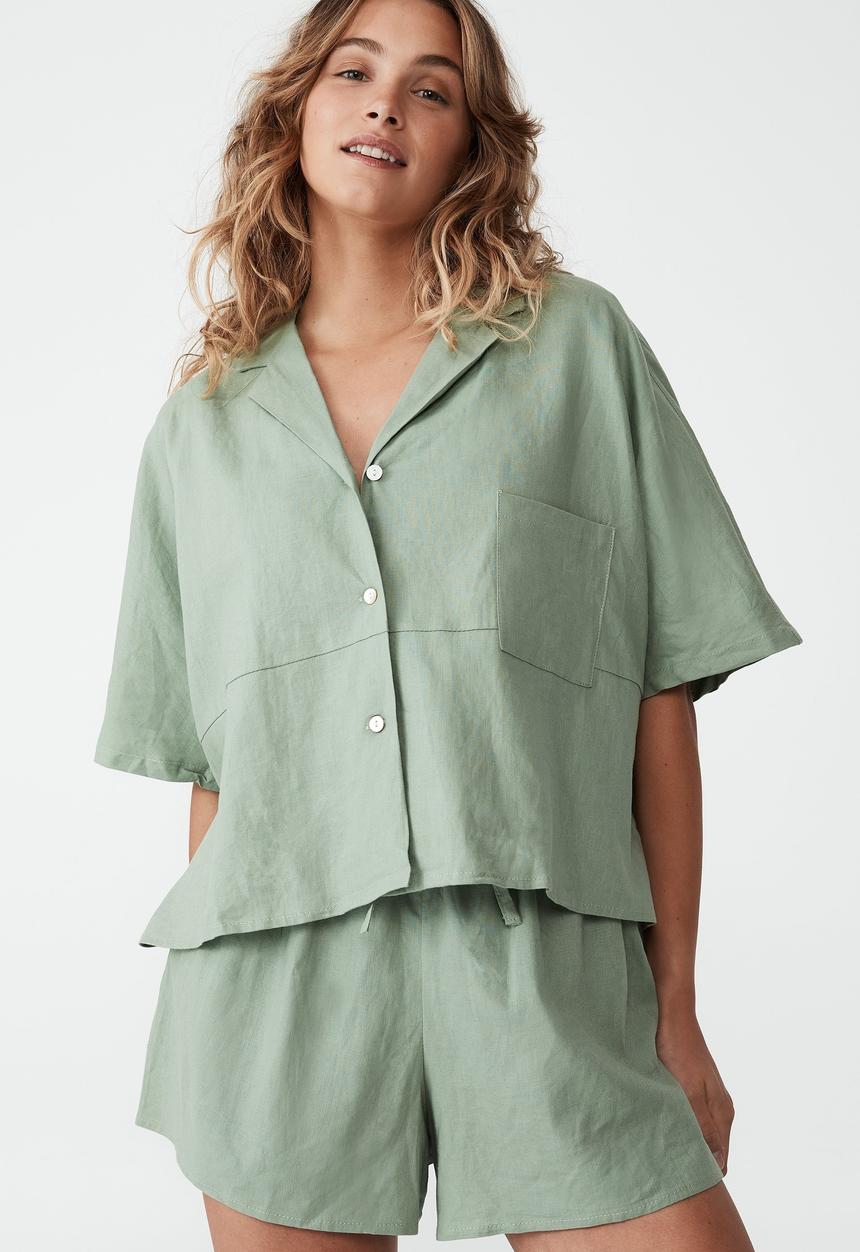 Cotton On - Linen blend sleep set - spearmint