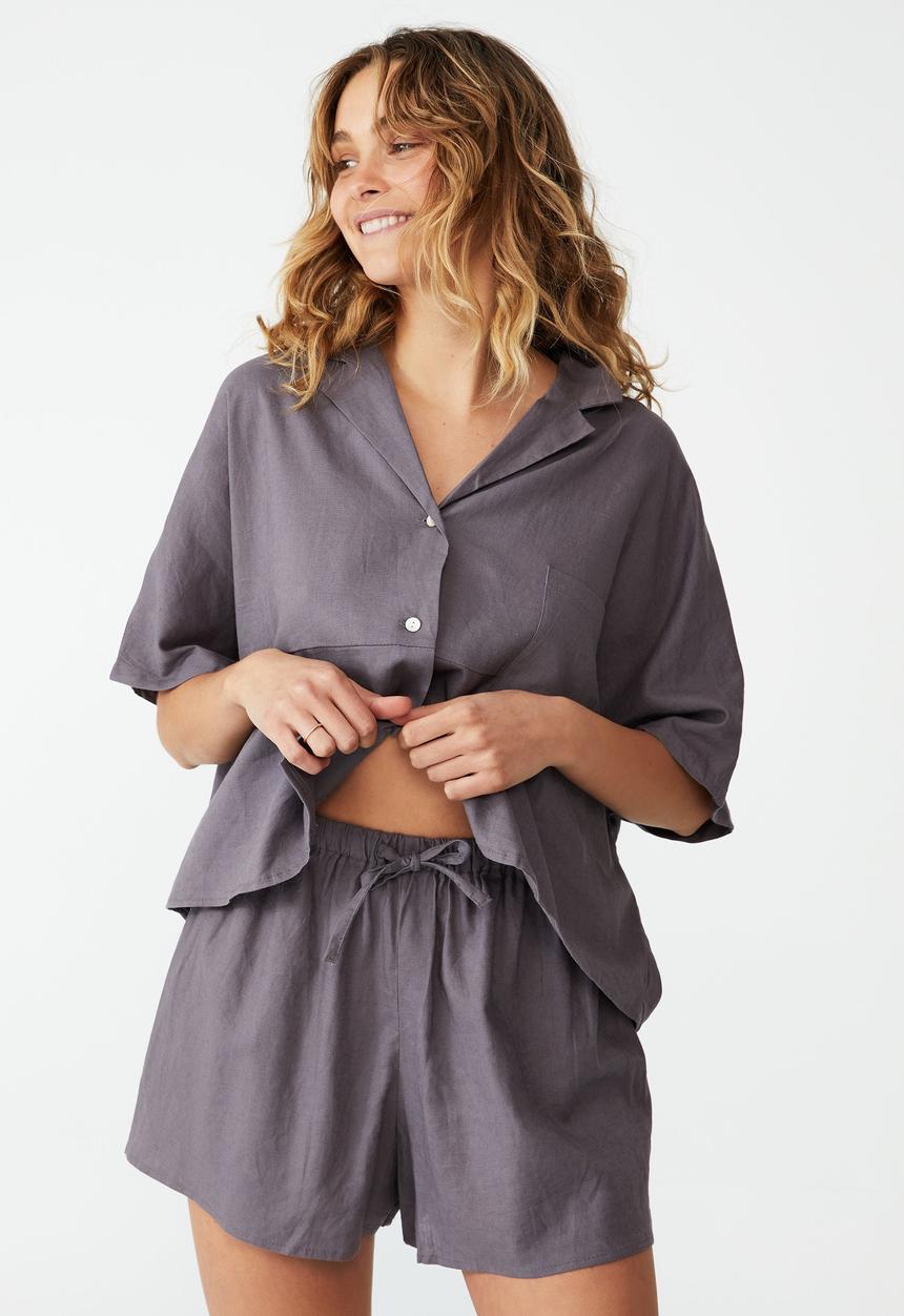 Cotton On - Linen blend sleep set - very berry