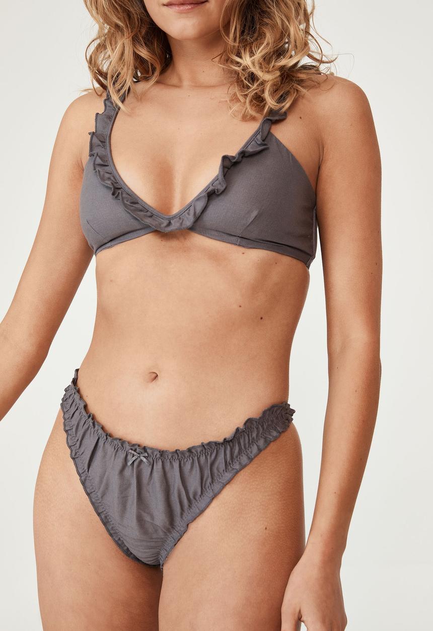 Cotton On - Linen ruched g string brief - very berry