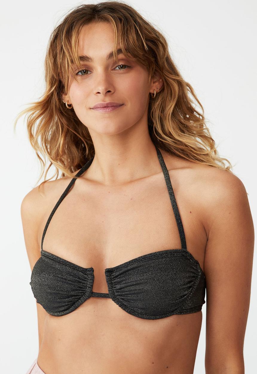 Cotton On - Mermaid bikini top - black lurex shimmer
