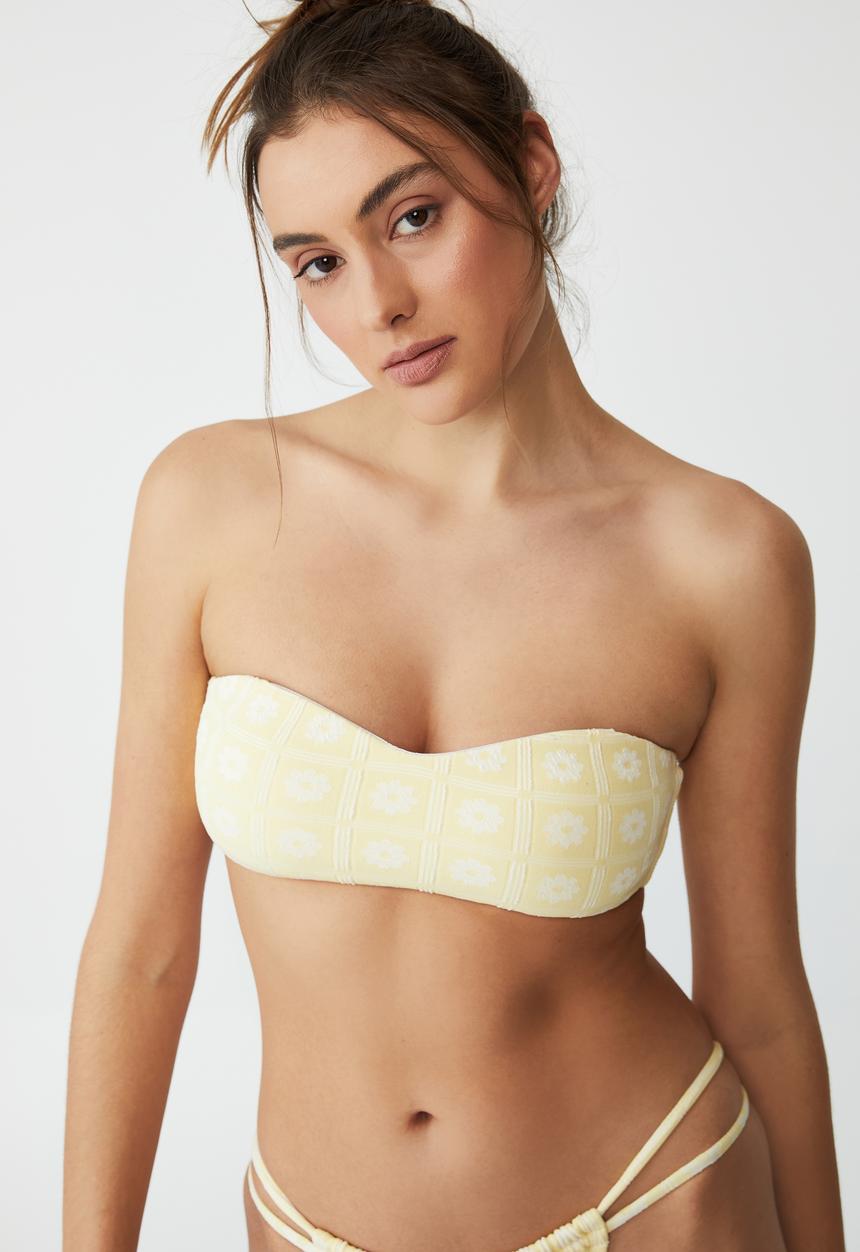 Cotton On - Sweetheart crop bikini top - butter popcorn