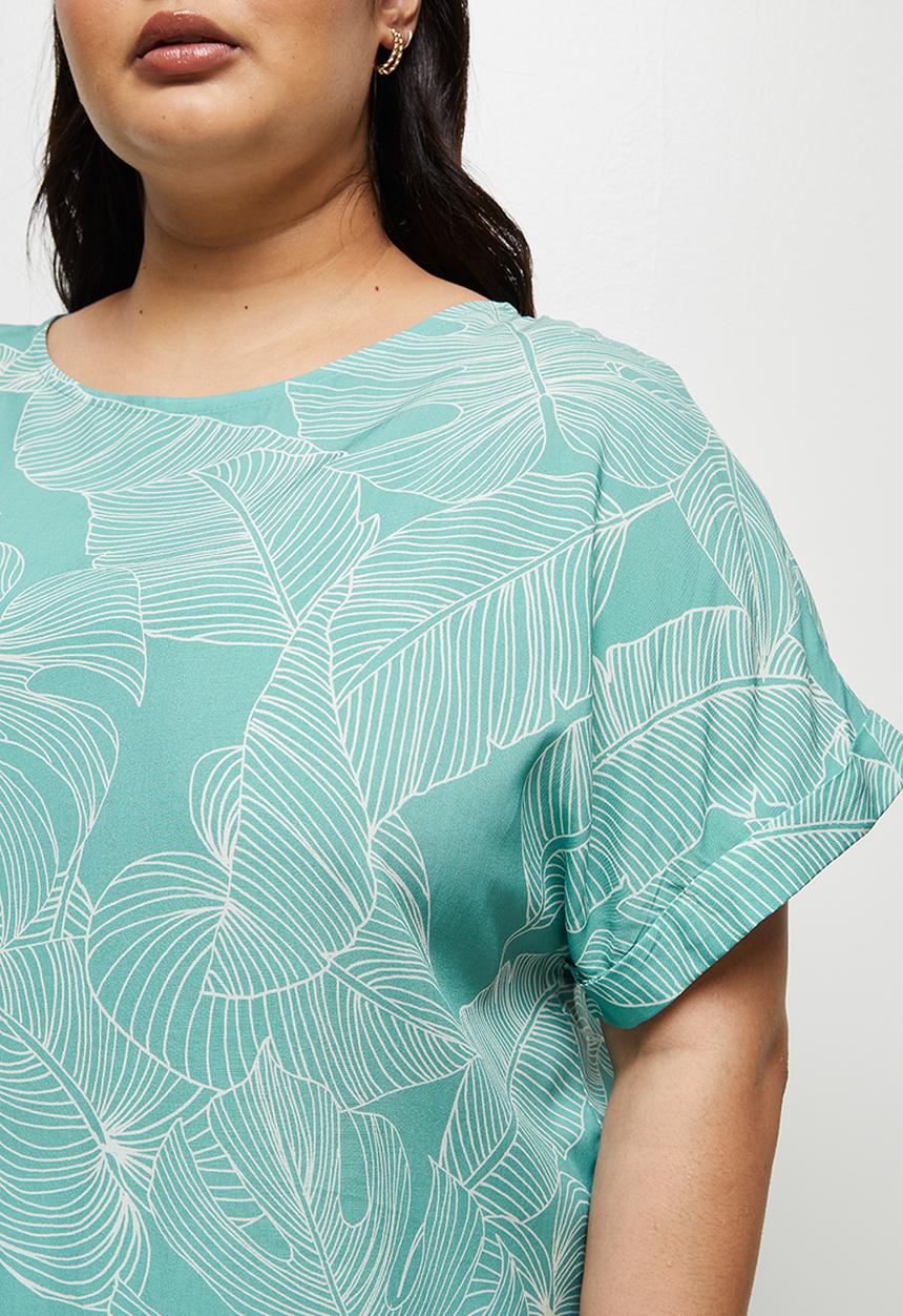 edit Plus - Flowy crew neck T-shirt - aqua leaf