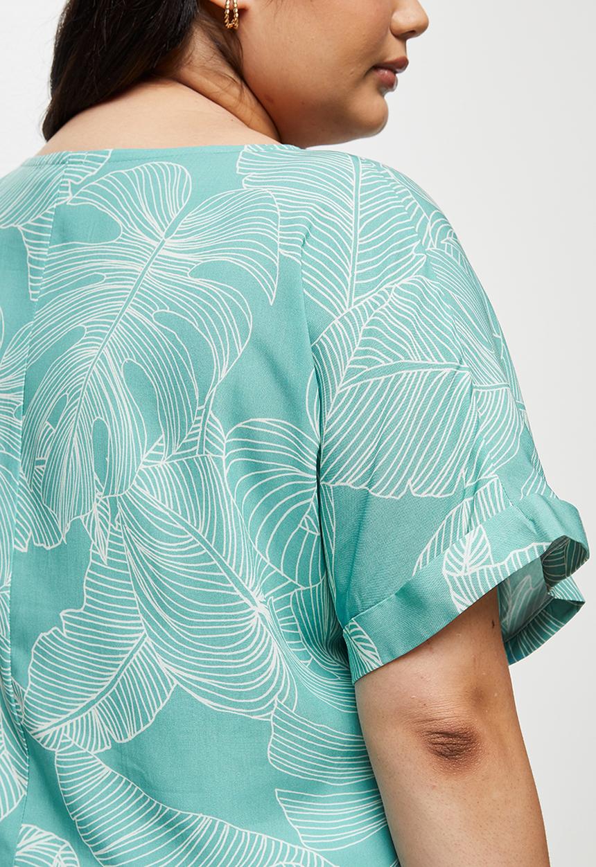 edit Plus - Flowy crew neck T-shirt - aqua leaf