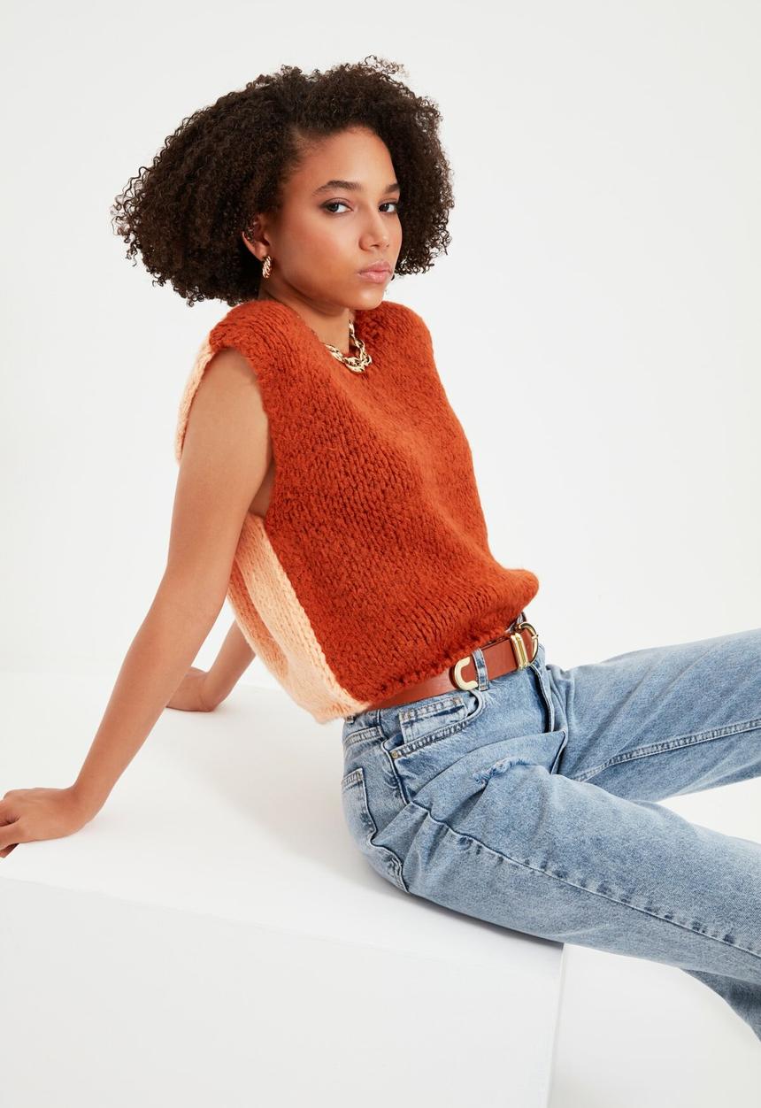 Trendyol - Color block knitwear sweater - cinnamon