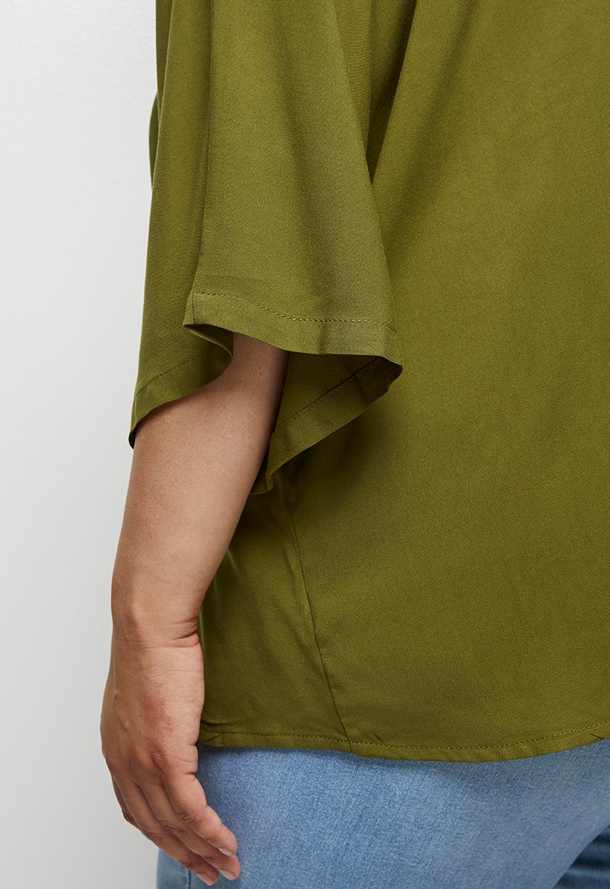 edit Plus - Mandarin boxy soft shirt - dark olive