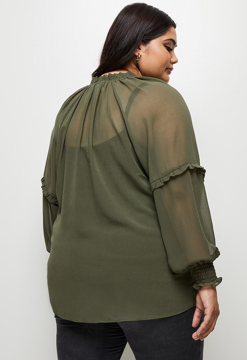 edit Plus - Sheer balloon sleeve blouse - olivia