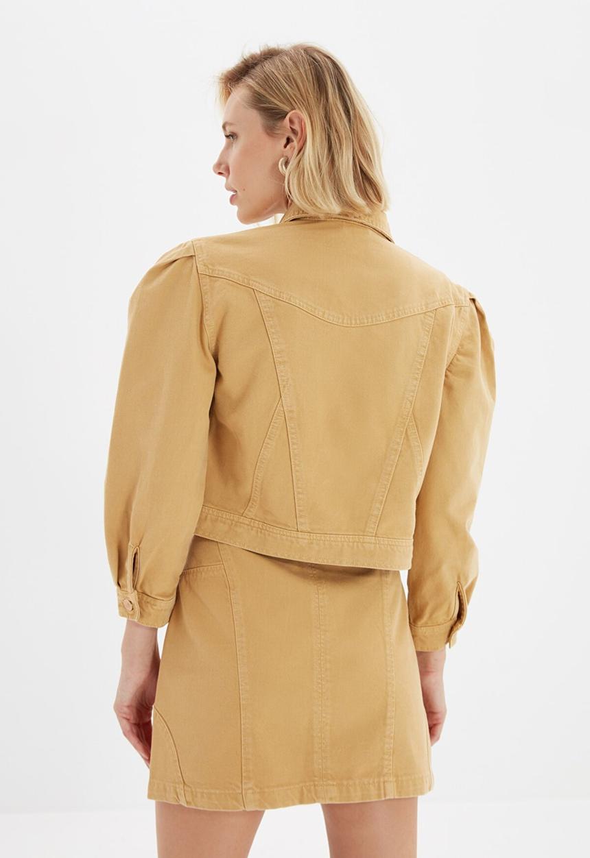 Trendyol - Balloon sleeve crop denim jacket - camel