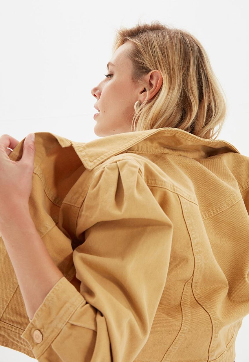 Trendyol - Balloon sleeve crop denim jacket - camel