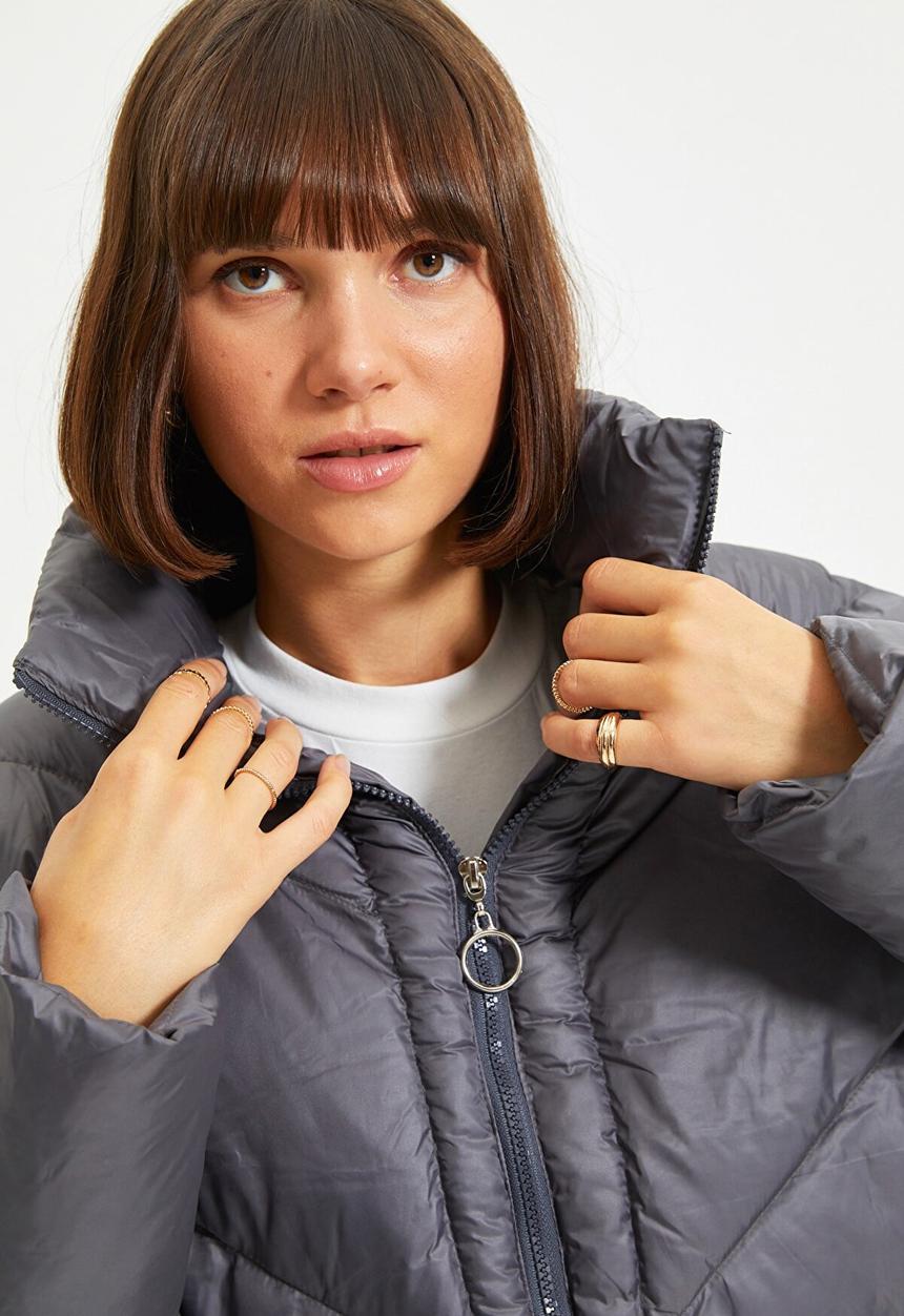 Trendyol - Oversized stand up collar down jacket - anthracite