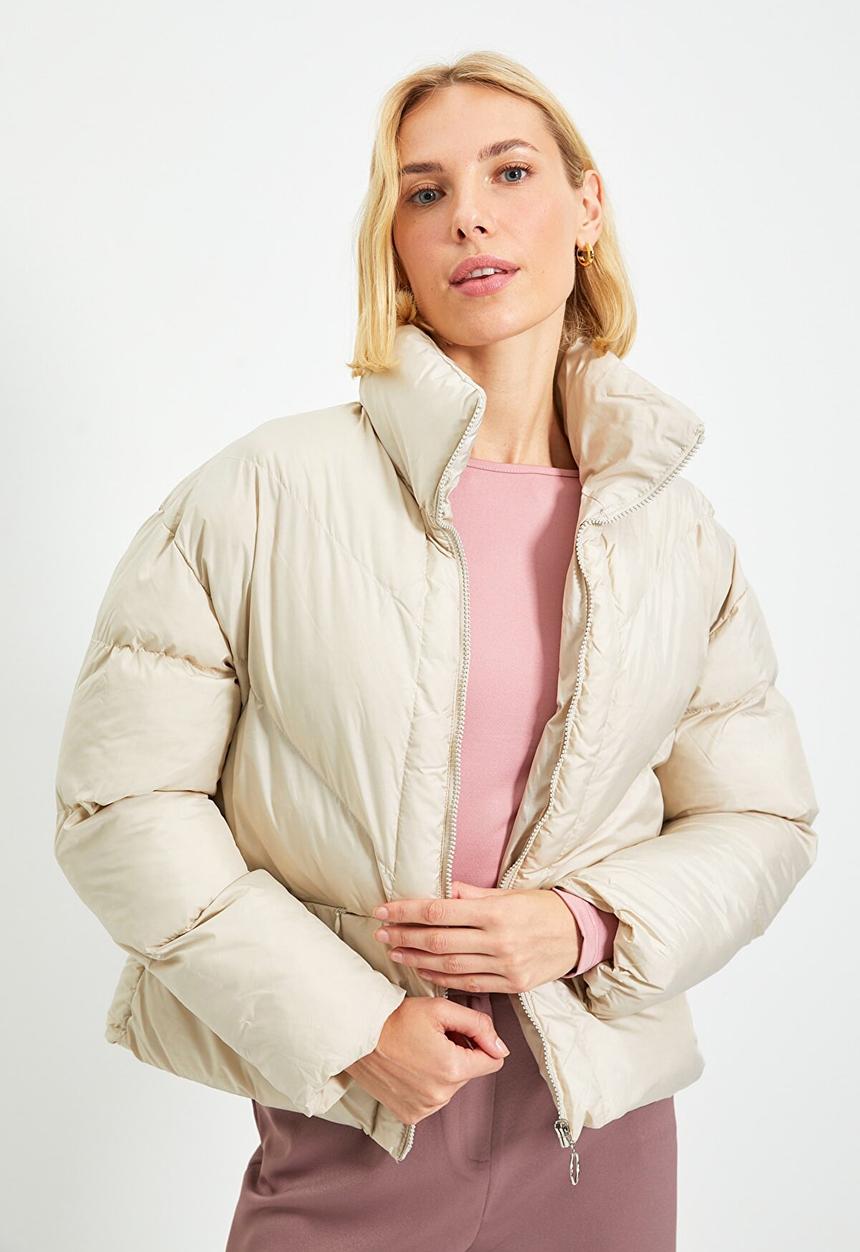 Trendyol - Oversized stand up collar down jacket - stone